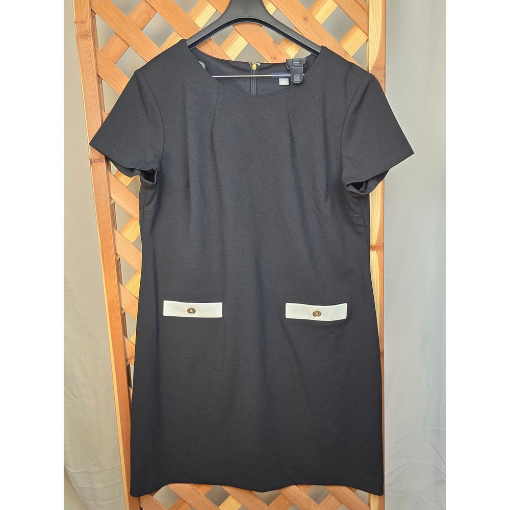 Tommy Hilfiger Shift Dress Womens 18 Black Faux Pocket Short Sleeve - New
